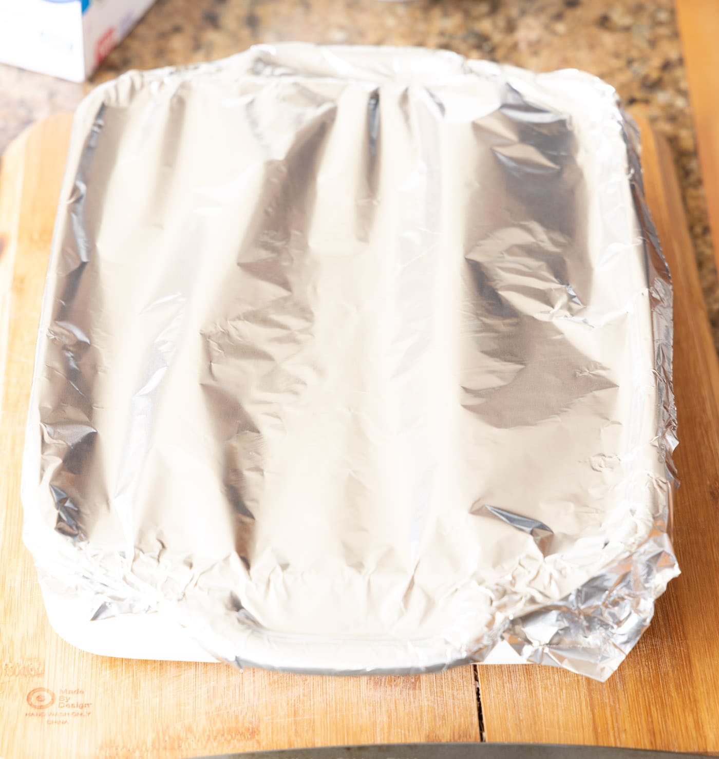 baking dish covered with foil