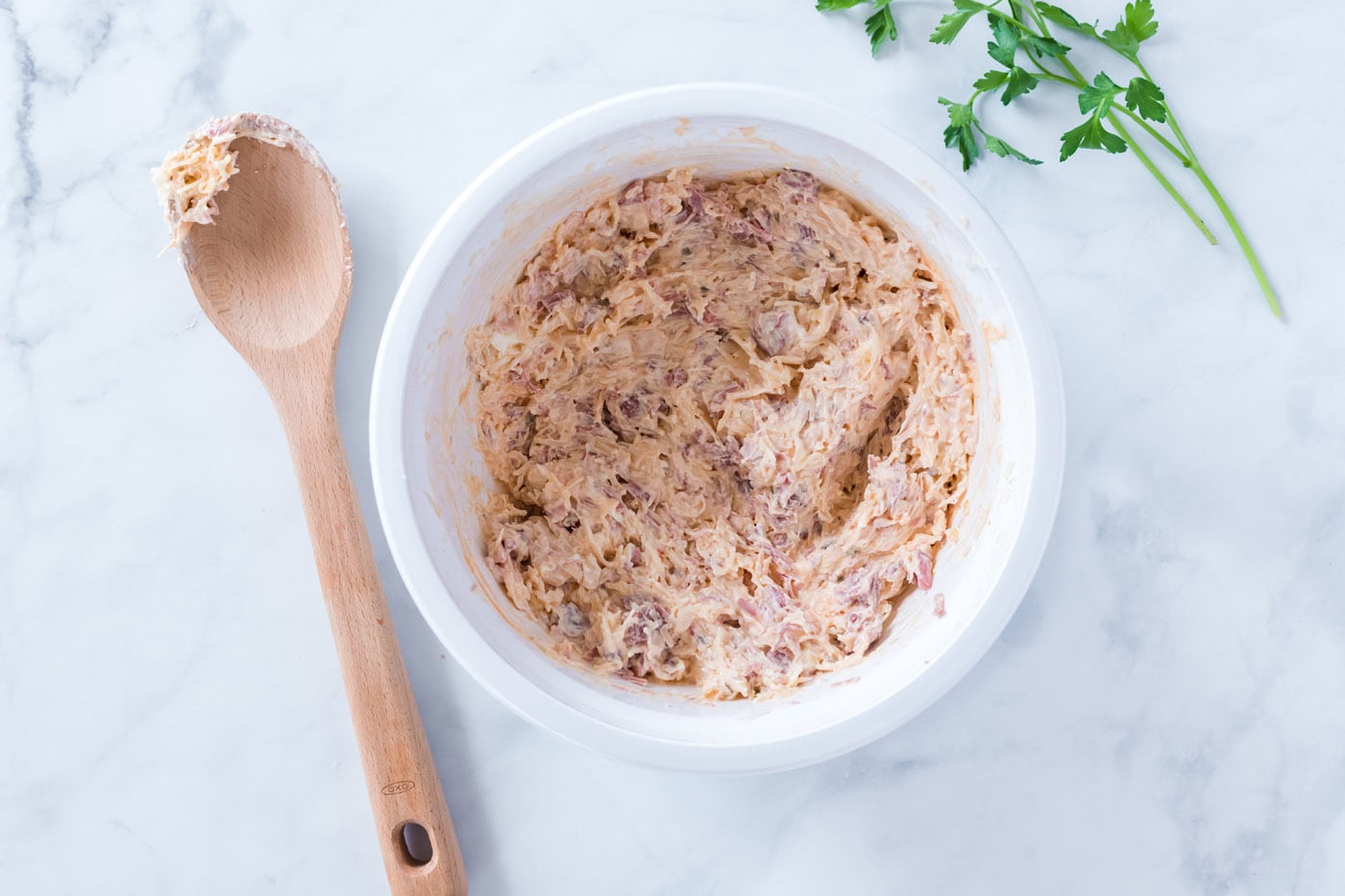 Reuben Dip in a mixing bowl