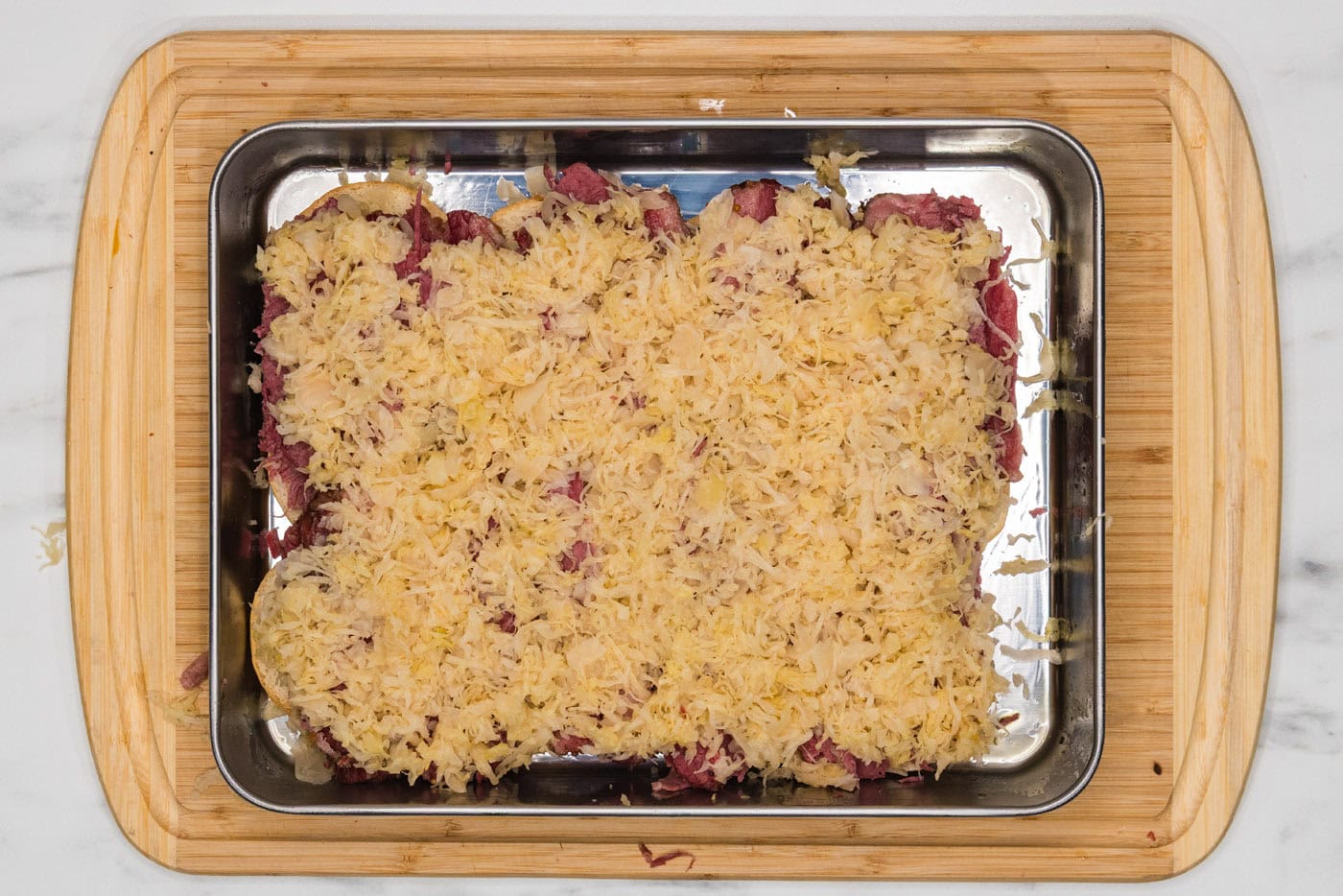 sauerkraut layered over corned beef