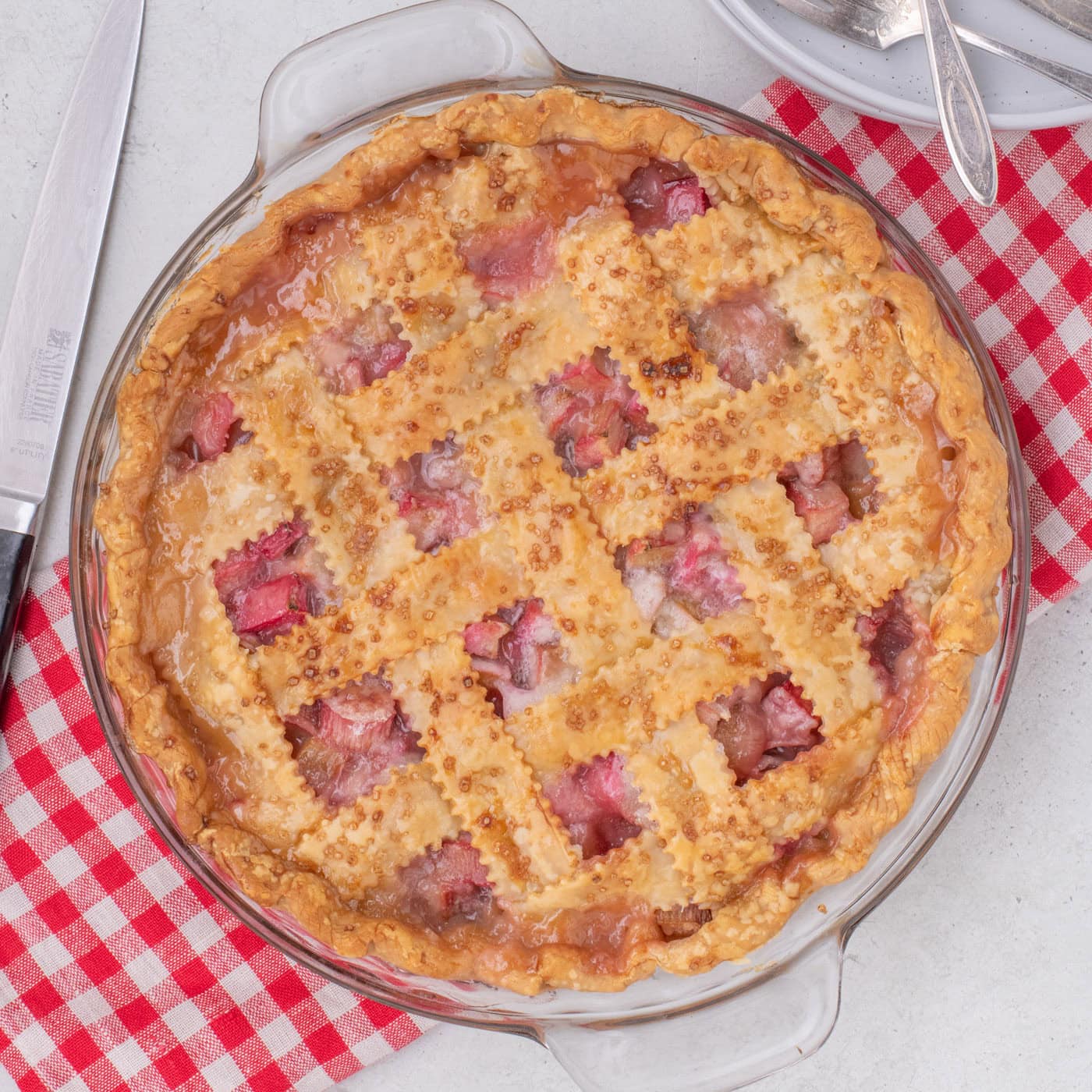 Overhead photo of a Rhubarb Pie
