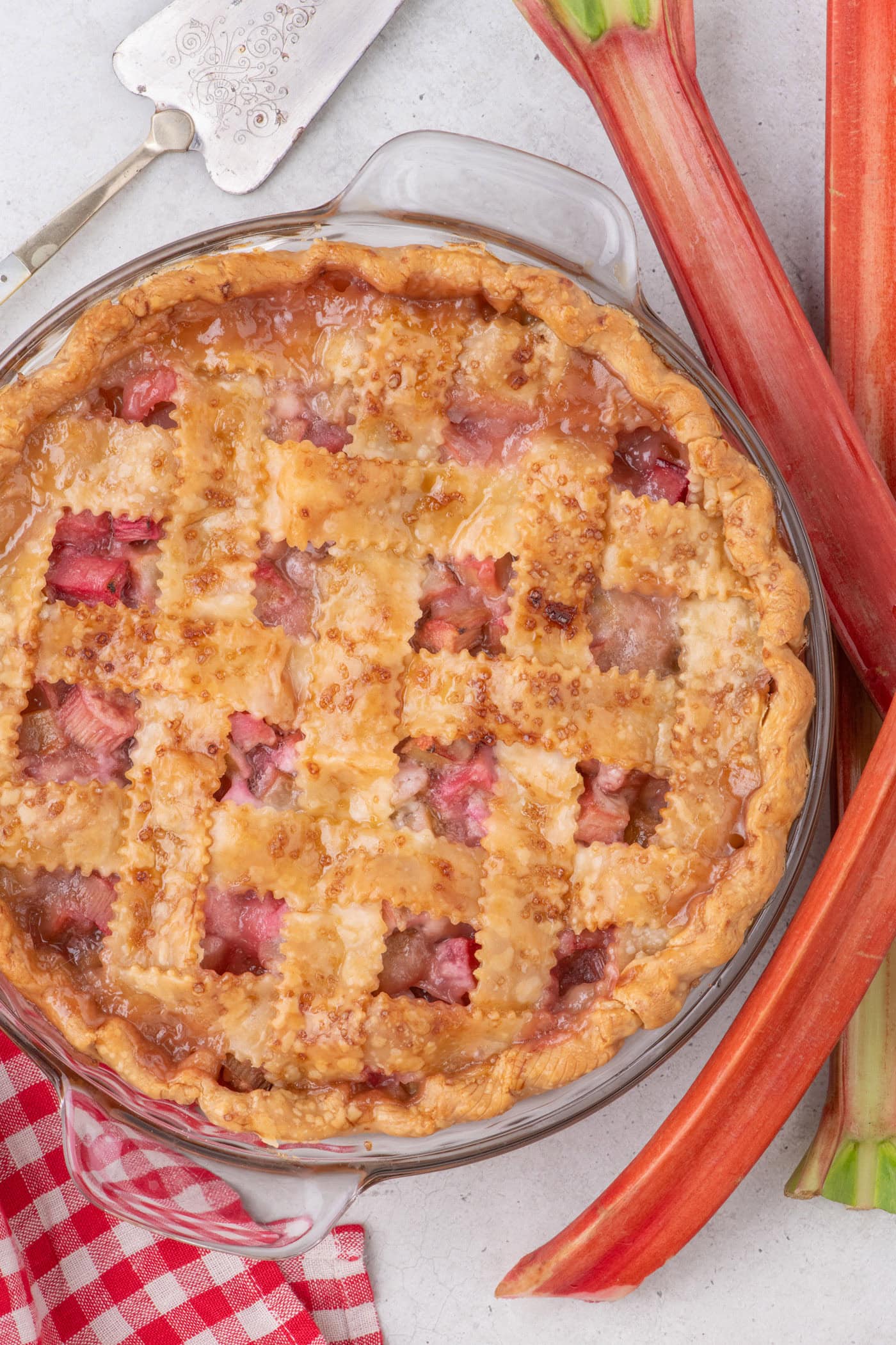Close up photo of a Rhubarb Pie
