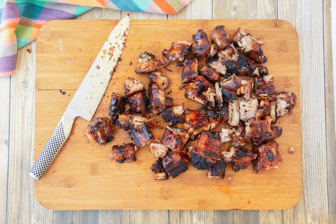 chopped rib tips on a cutting board