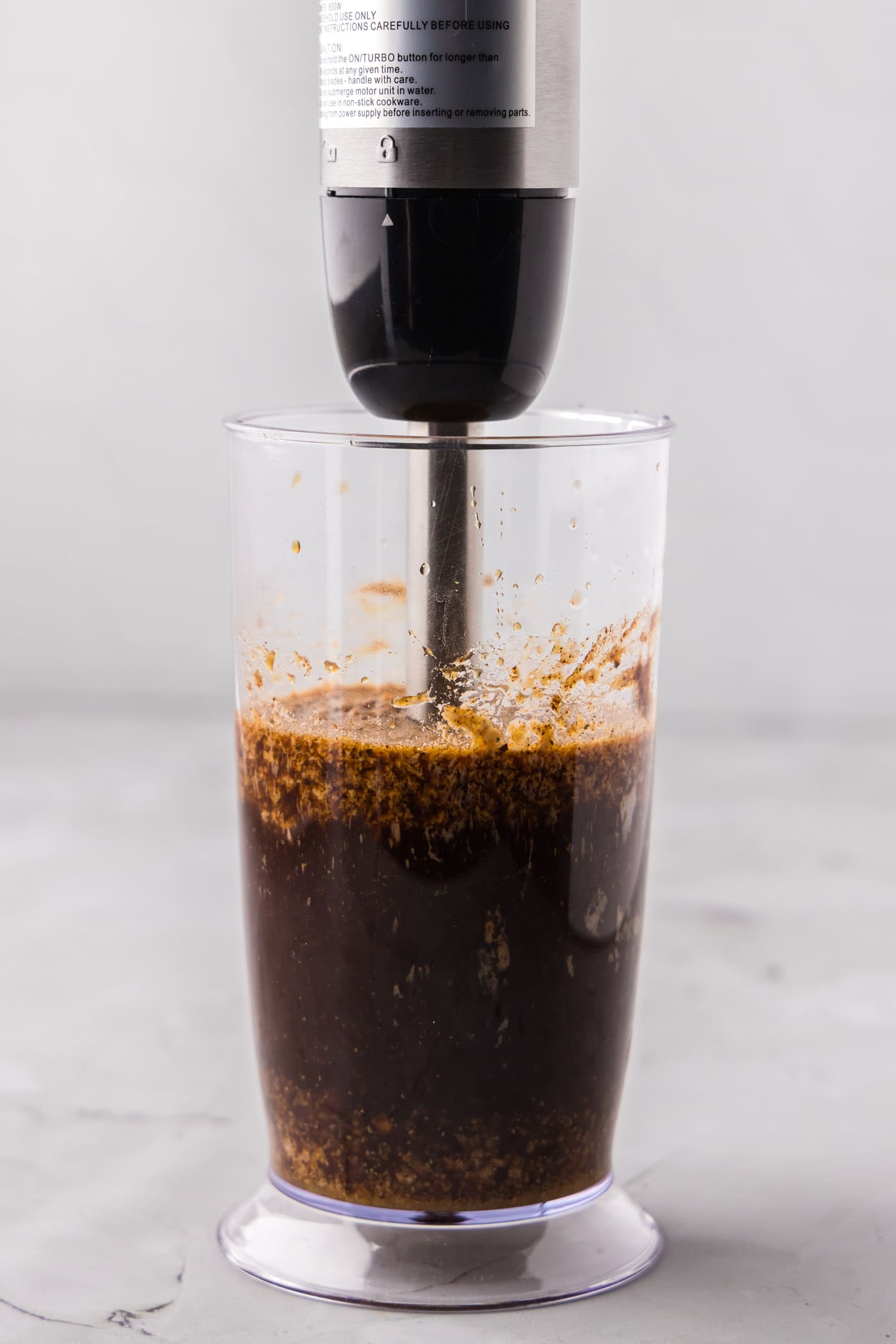 steak marinade in an immersion blender