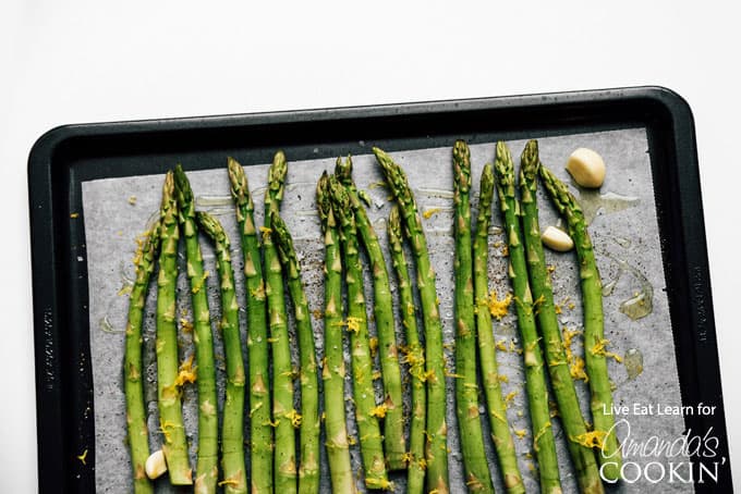 Roasted asparagus topped with lemon zest