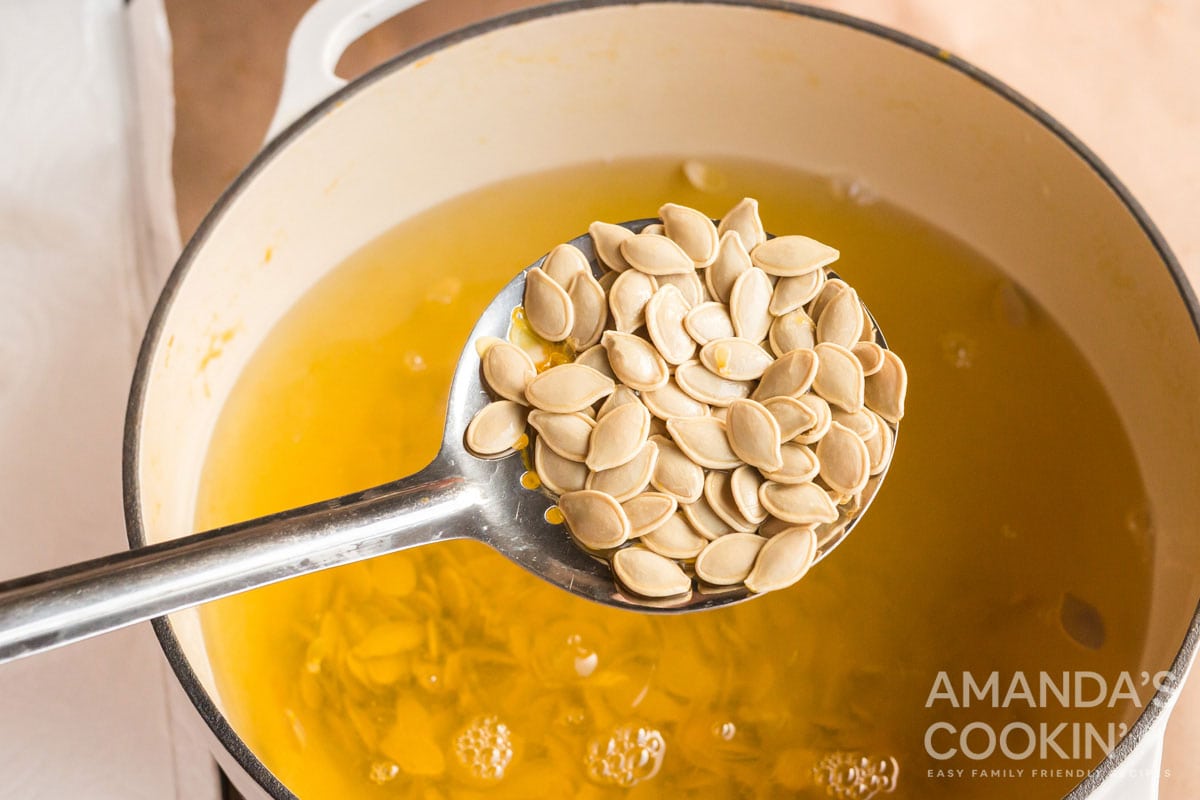 ladle full of pumpkin seeds
