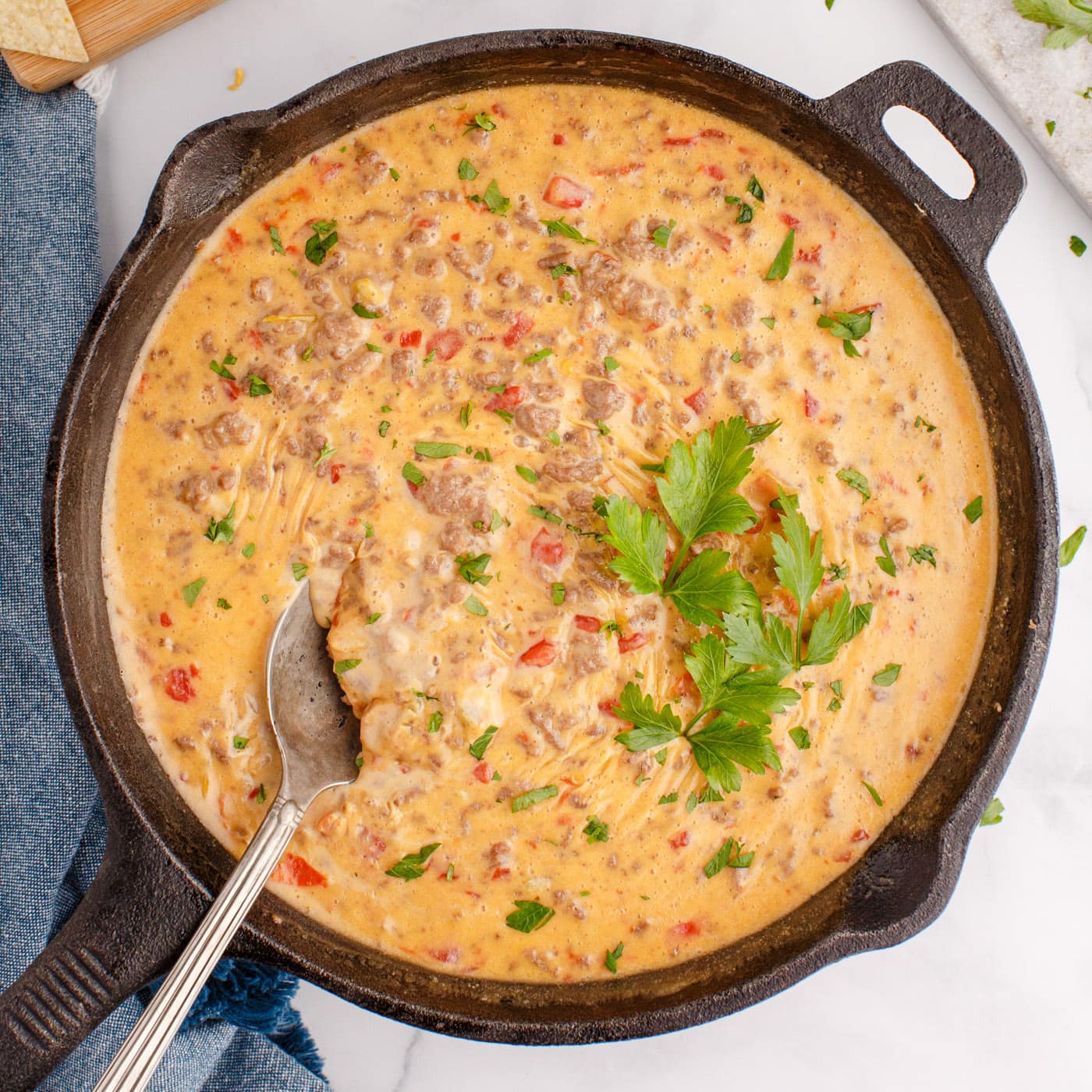 Rotel Dip in a skillet