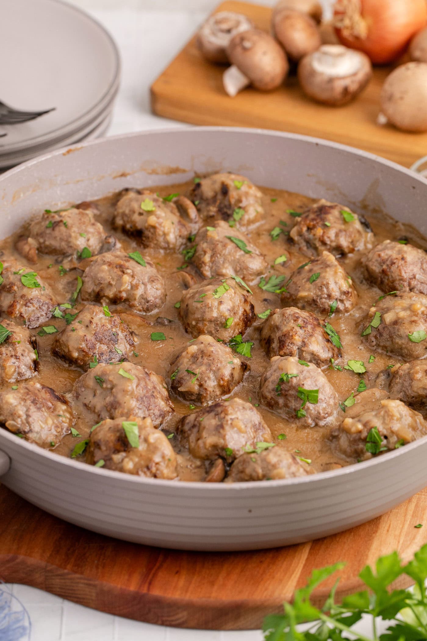 Skillet of Salisbury Steak Meatballs