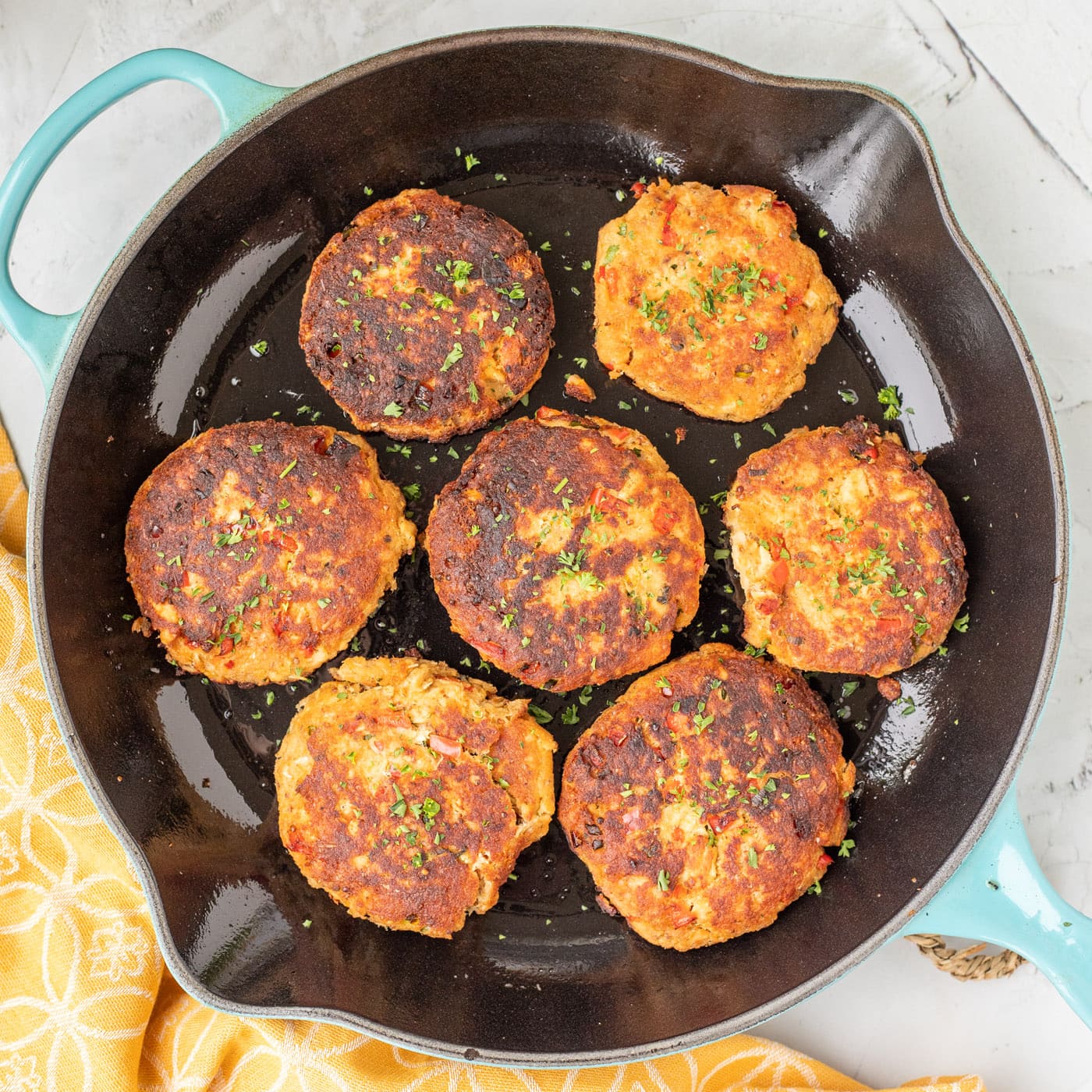 Salmon Croquettes in a skillet