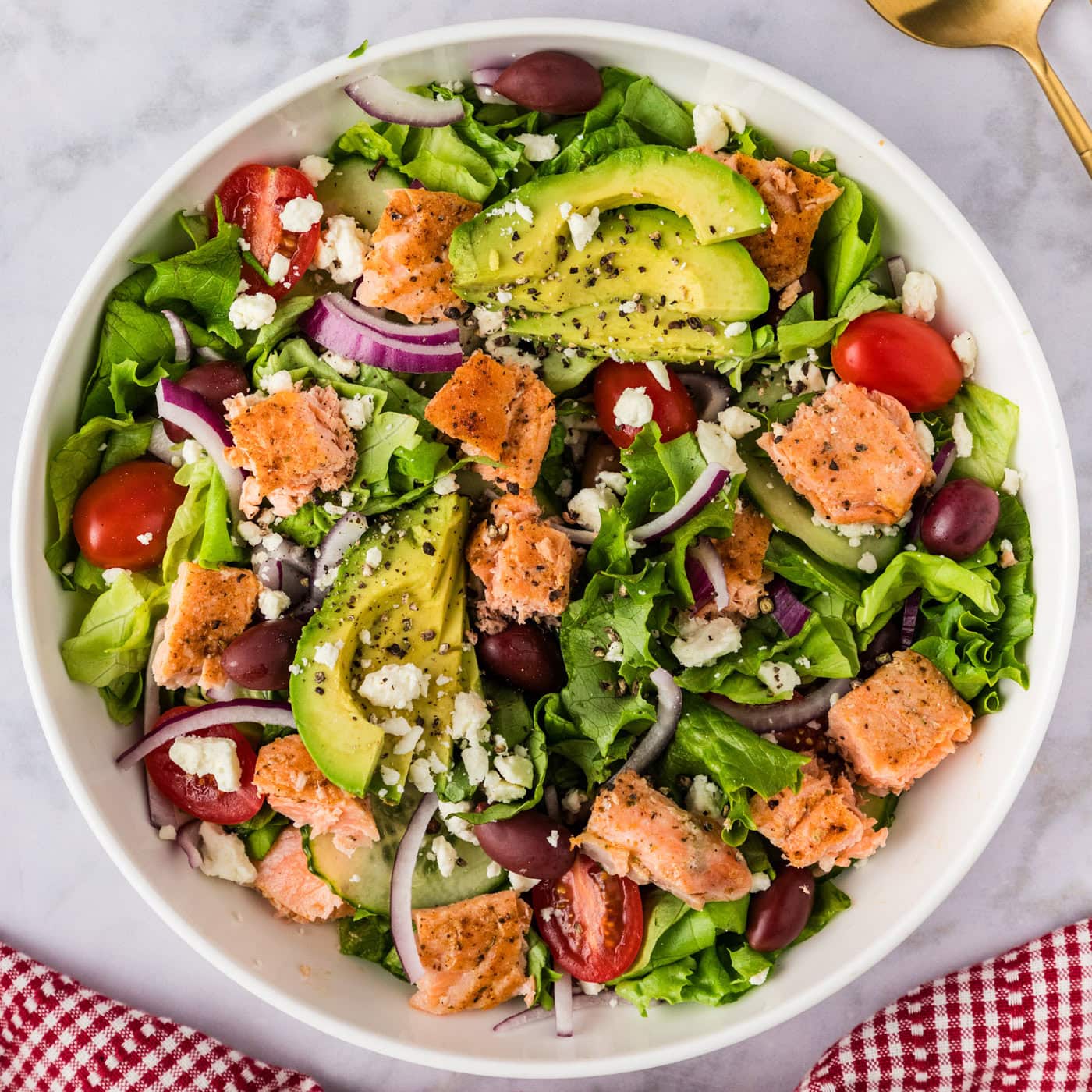 Close up photo of a bowl of Salmon Salad