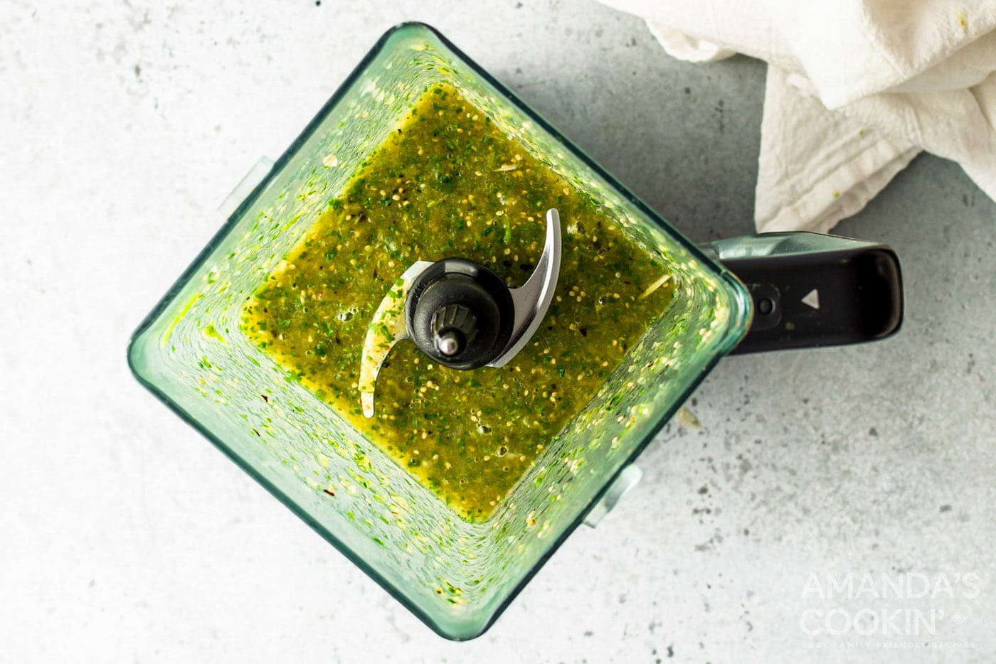 ingredients for green salsa blended together