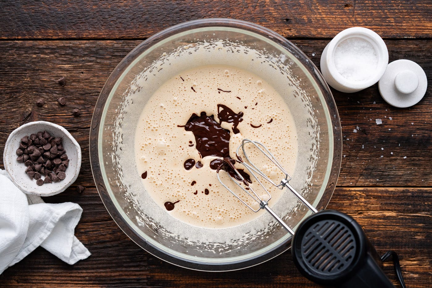 beating cookie dough mixture with a hand mixer