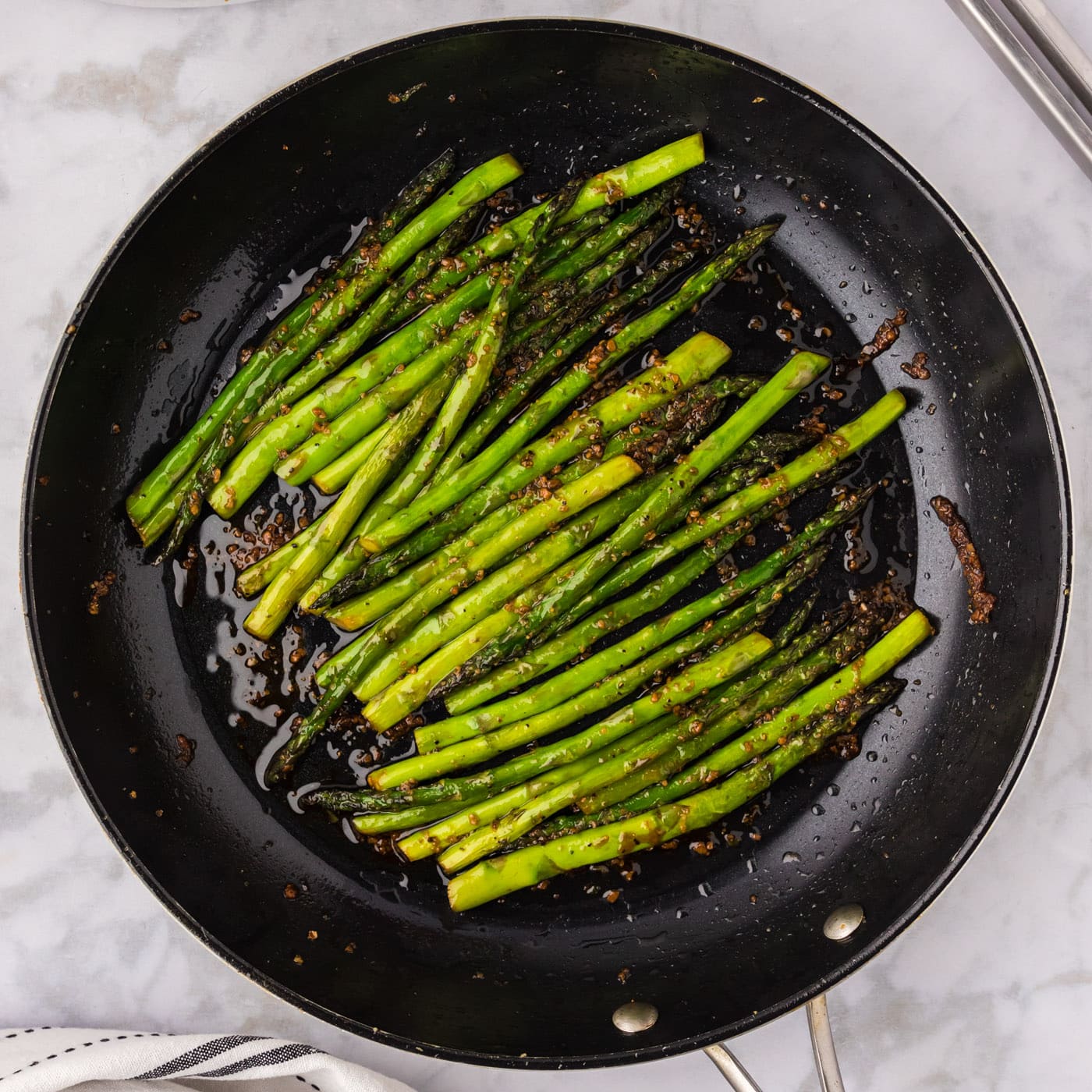 Sautéed Asparagus in a skillet