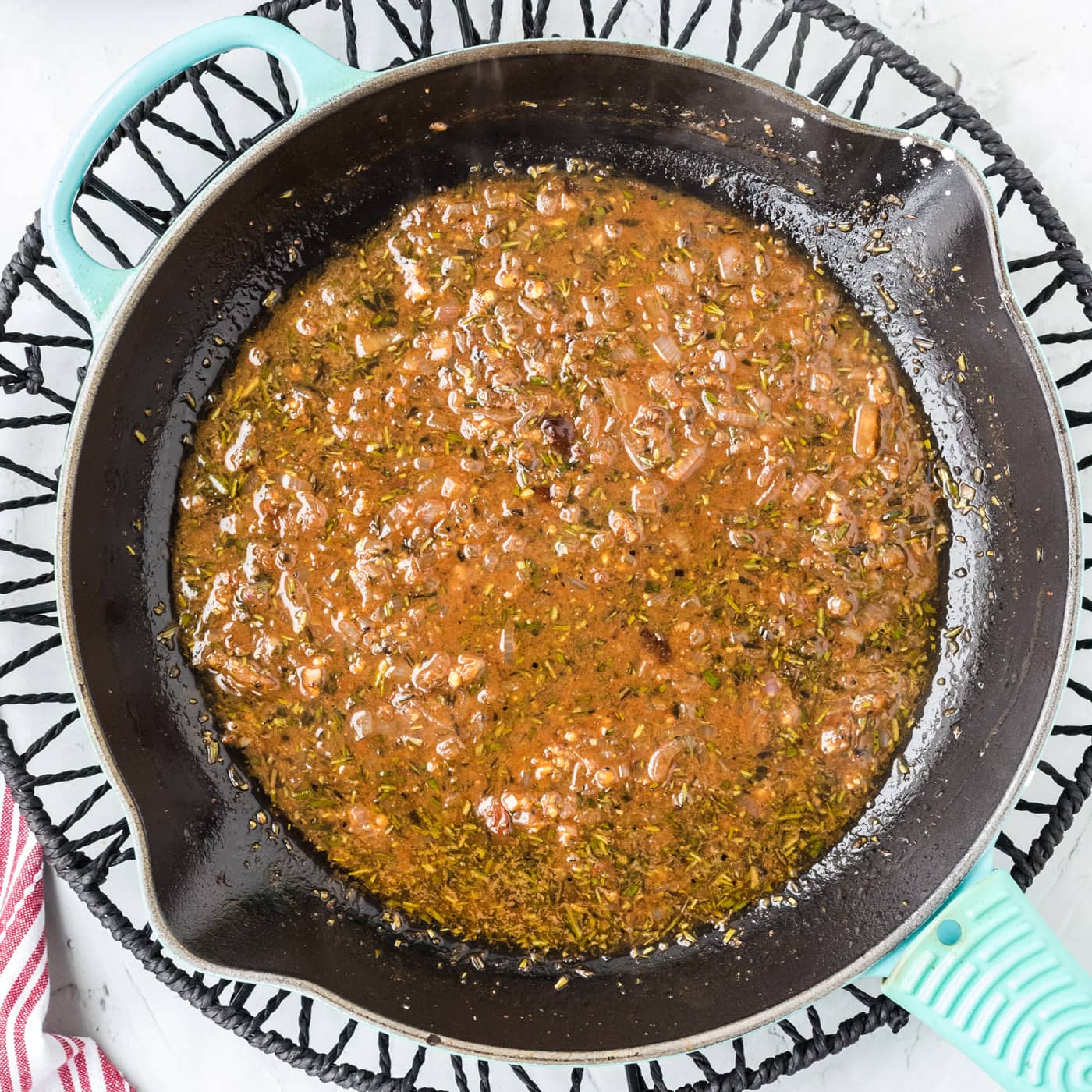 scallop pasta sauce in a pan