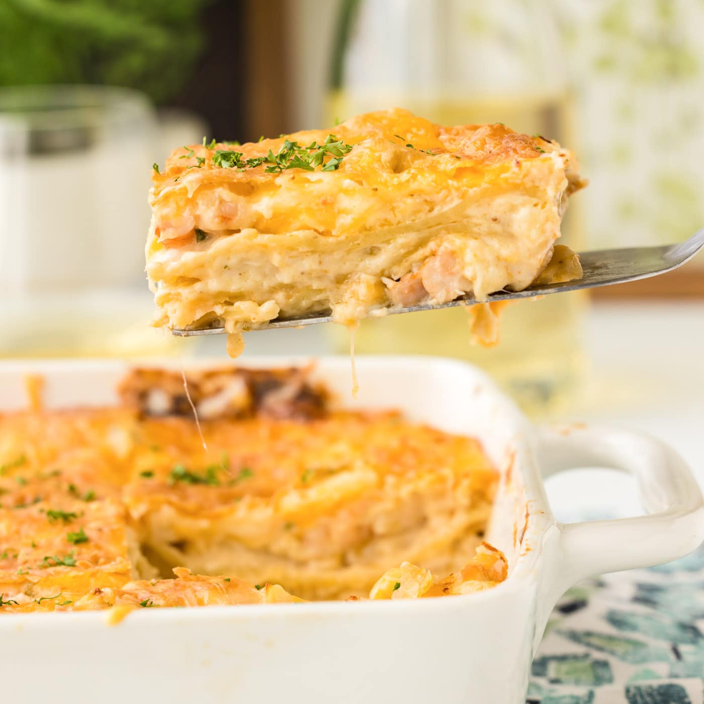 slice of Seafood Lasagna o spatula
