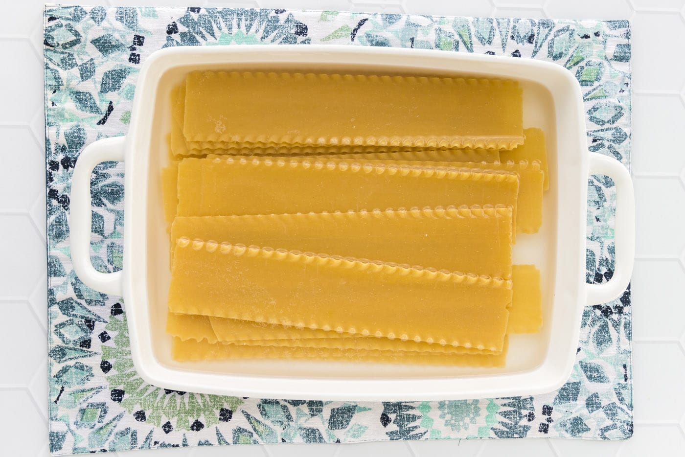 letting lasagna noodles soak in hot water