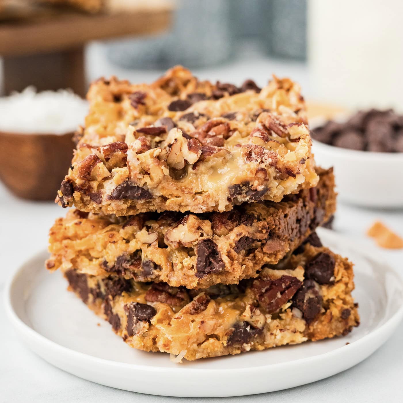 Close up photo of a stack of Magic Bars