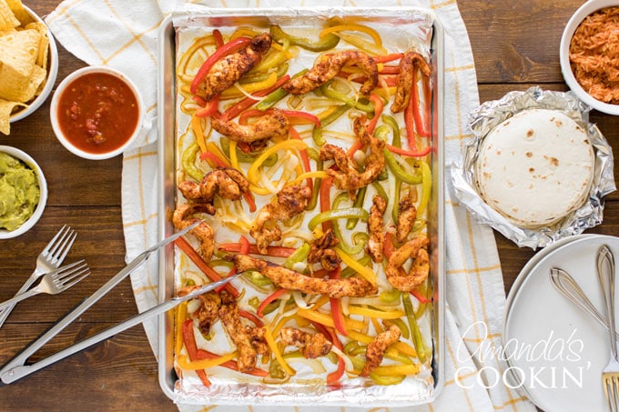 fajita ingredients on a sheet pan