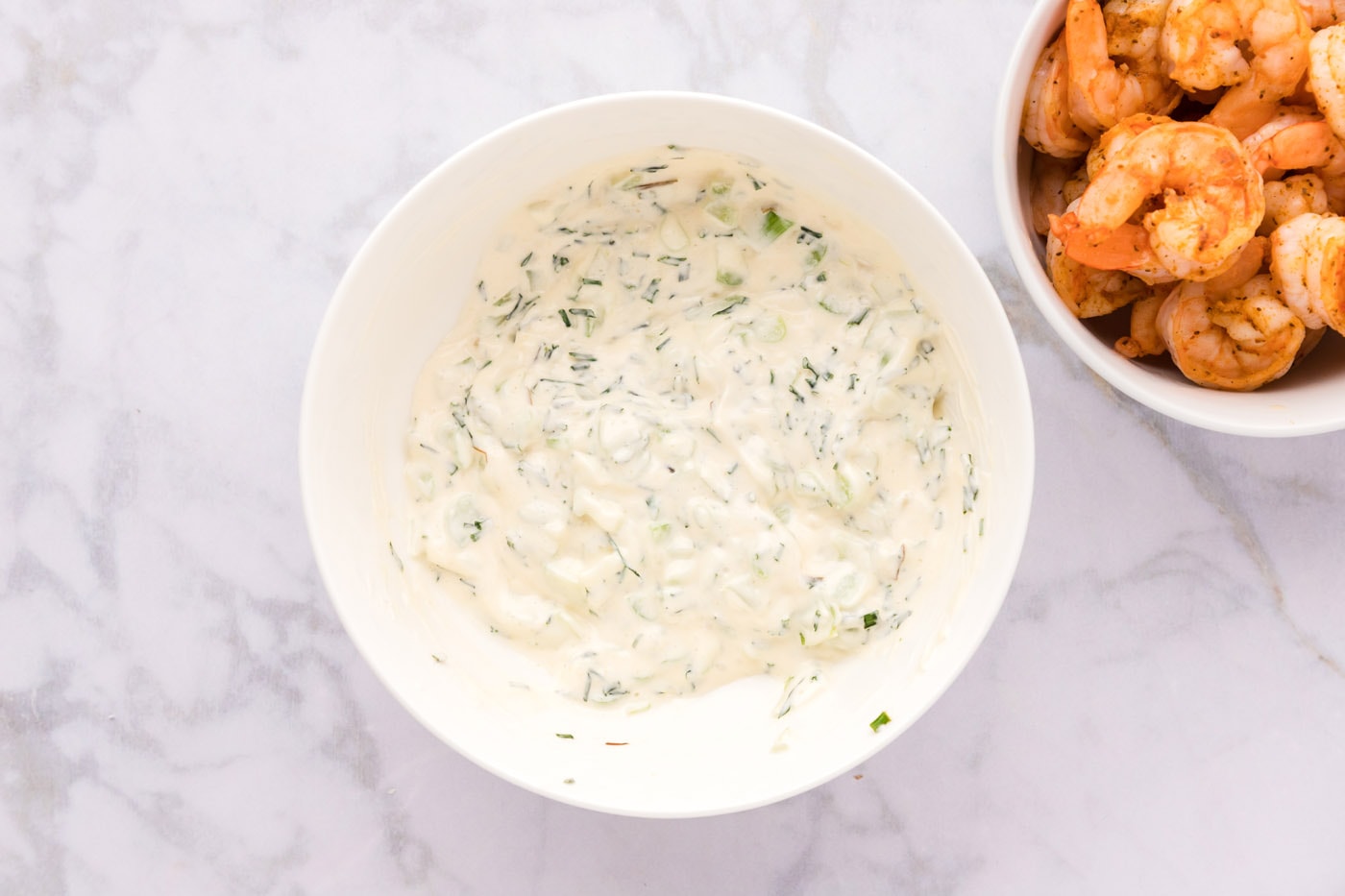 shrimp roll creamy dressing in a bowl