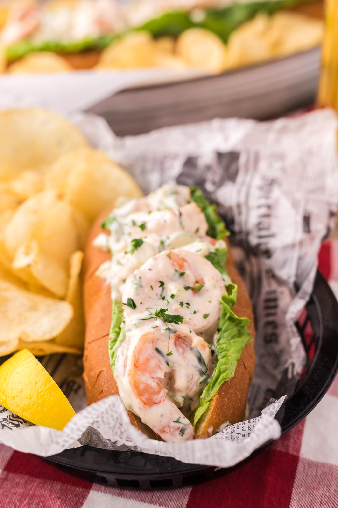 Close up photo of Shrimp Roll in a basket