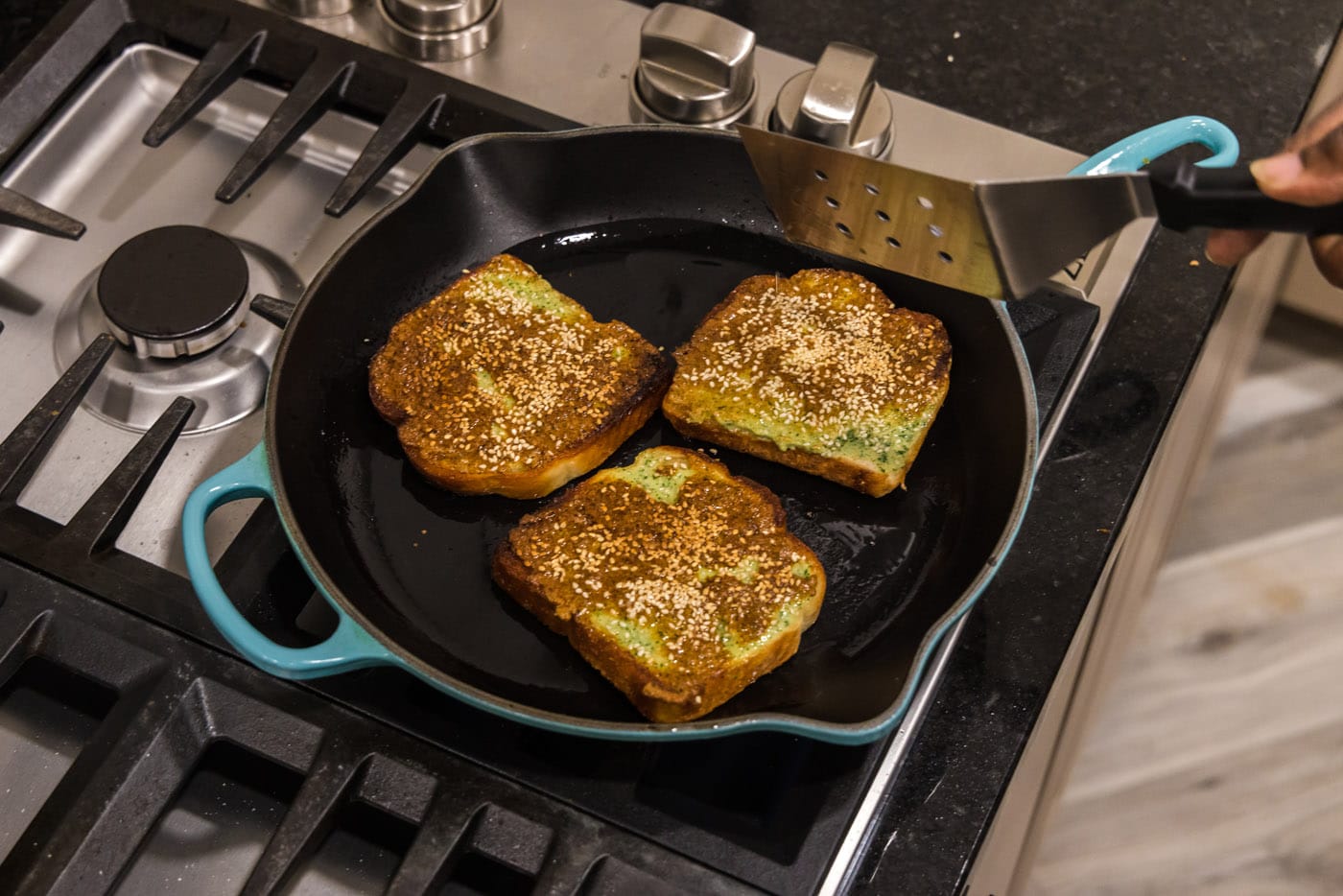 shrimp toast on the stovetop
