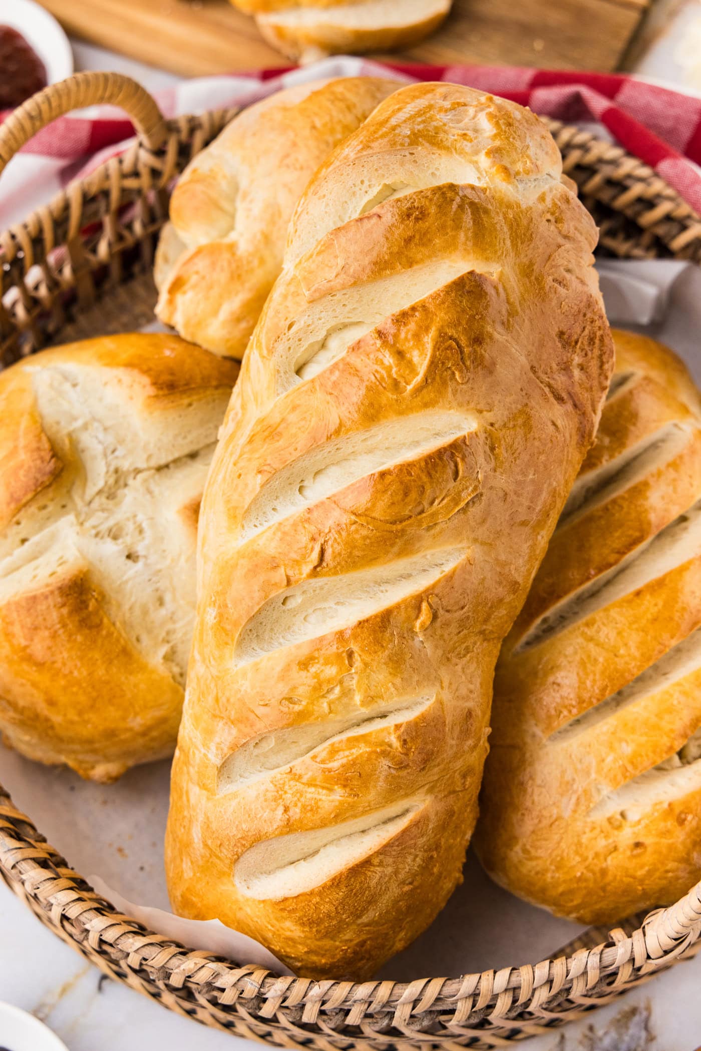 Basket of One Hour Bread loaves