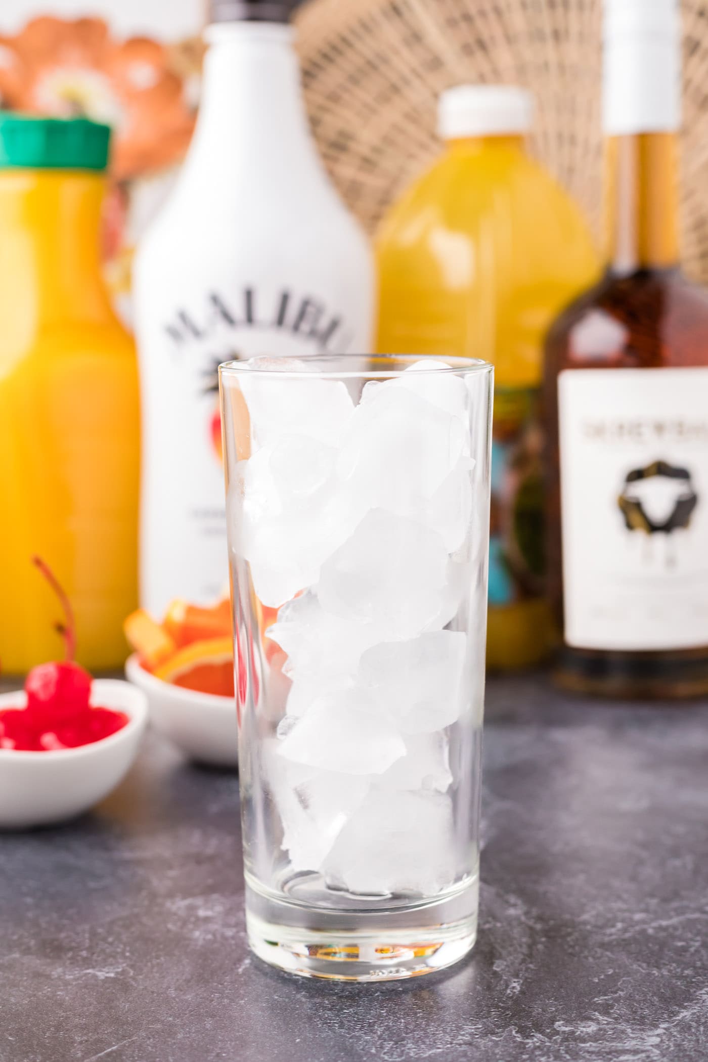 highball glass filled with ice