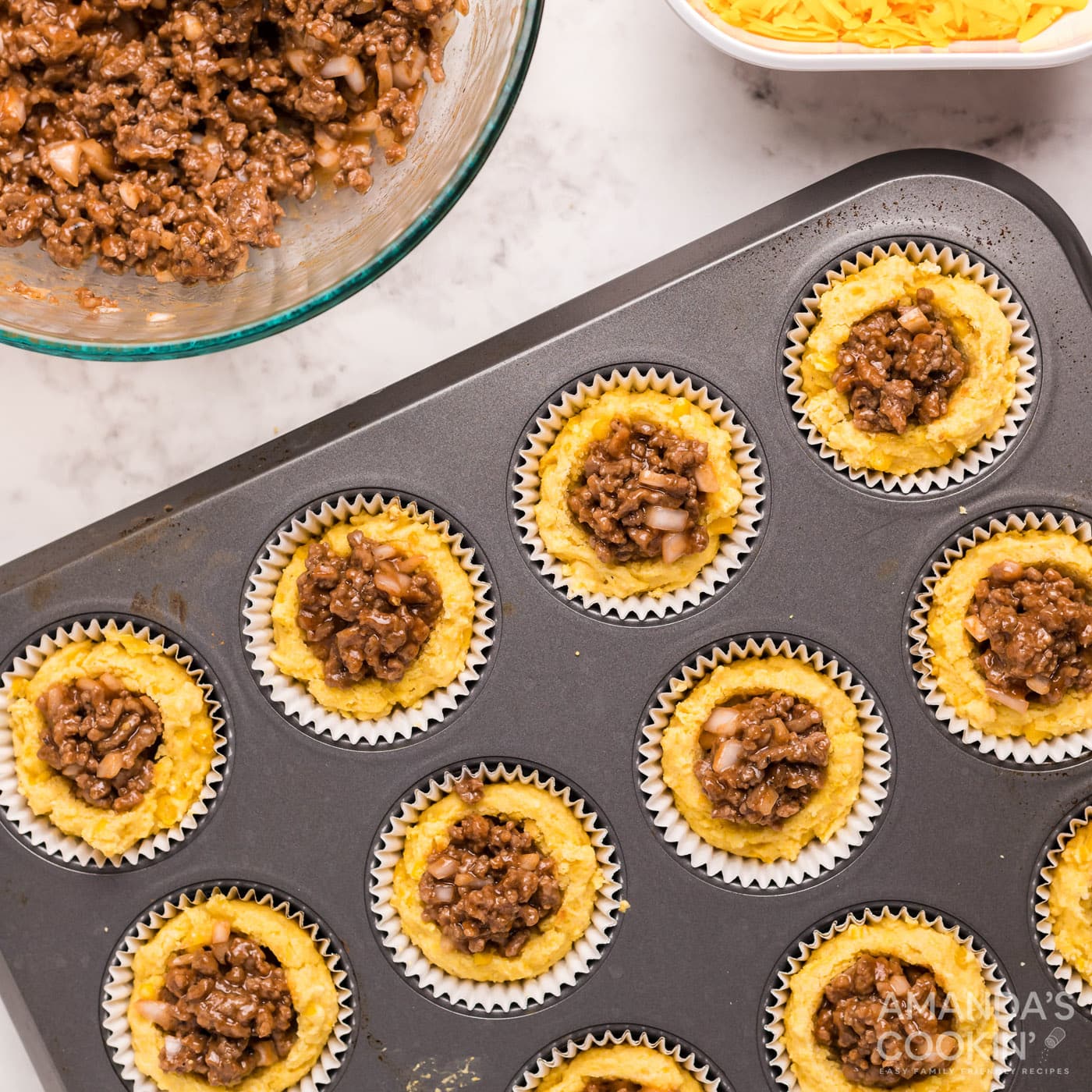 sloppy joe corn muffins in pan