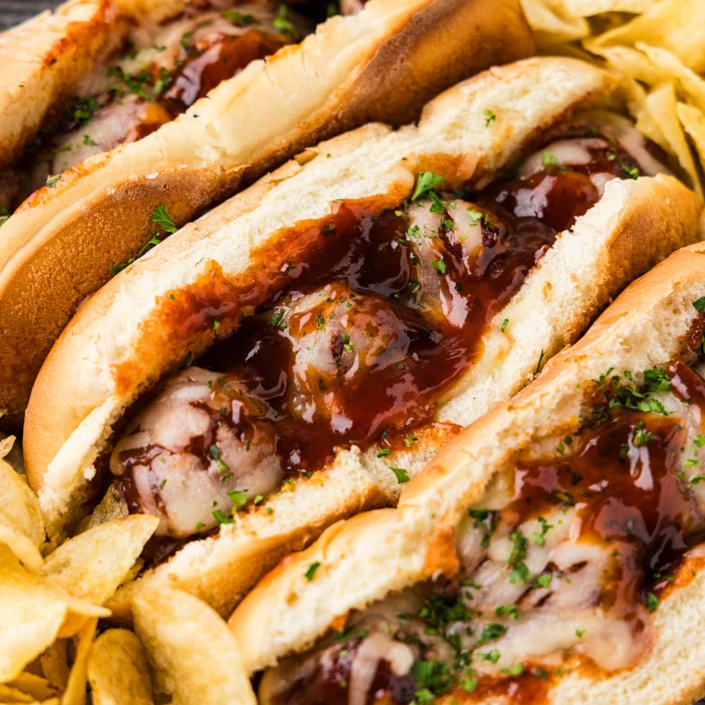 3 Slow Cooker BBQ Meatball Subs with vhips