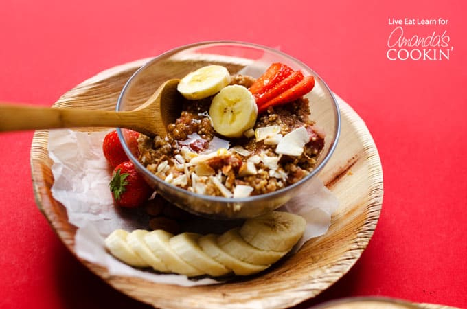 Breakfast quinoa in a bowl with fruit