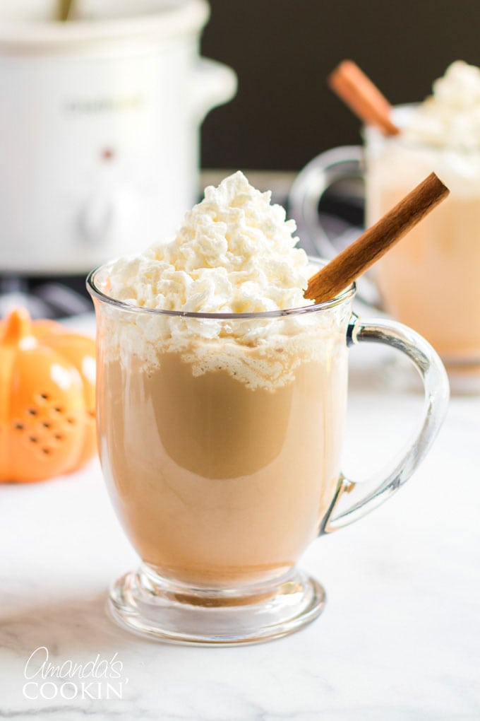 clear mug with pumpkin latte