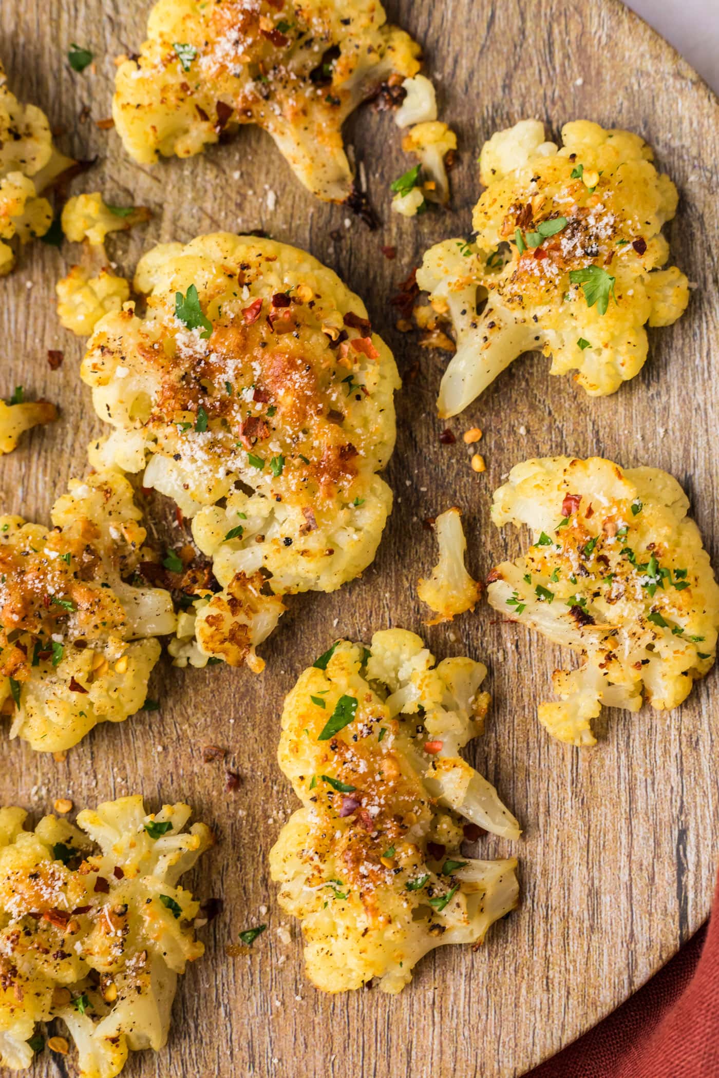 Close up photo of Smashed Cauliflower on a plate