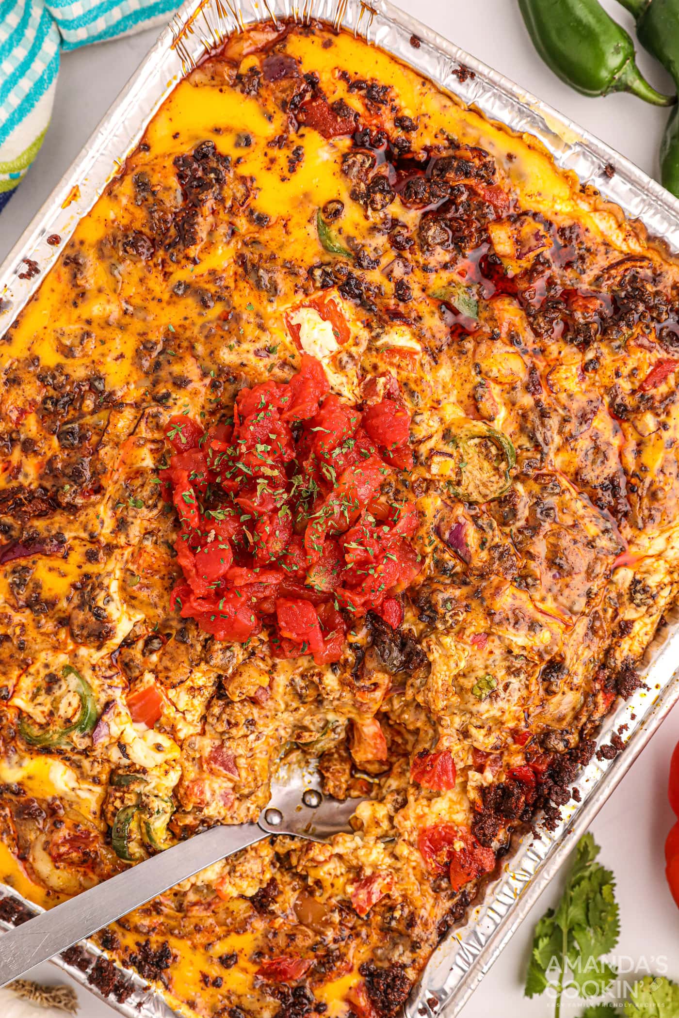 Smoked Queso Dip in foil pan
