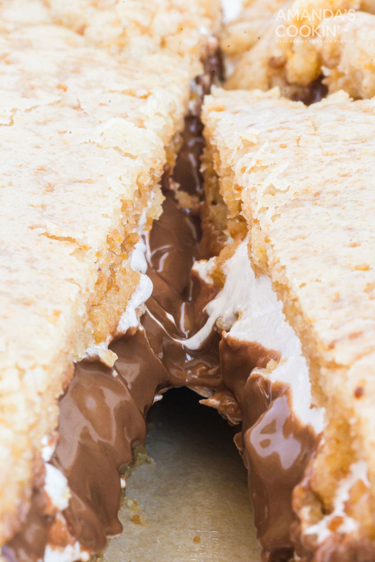 close up of melting marshmallow and chocolate