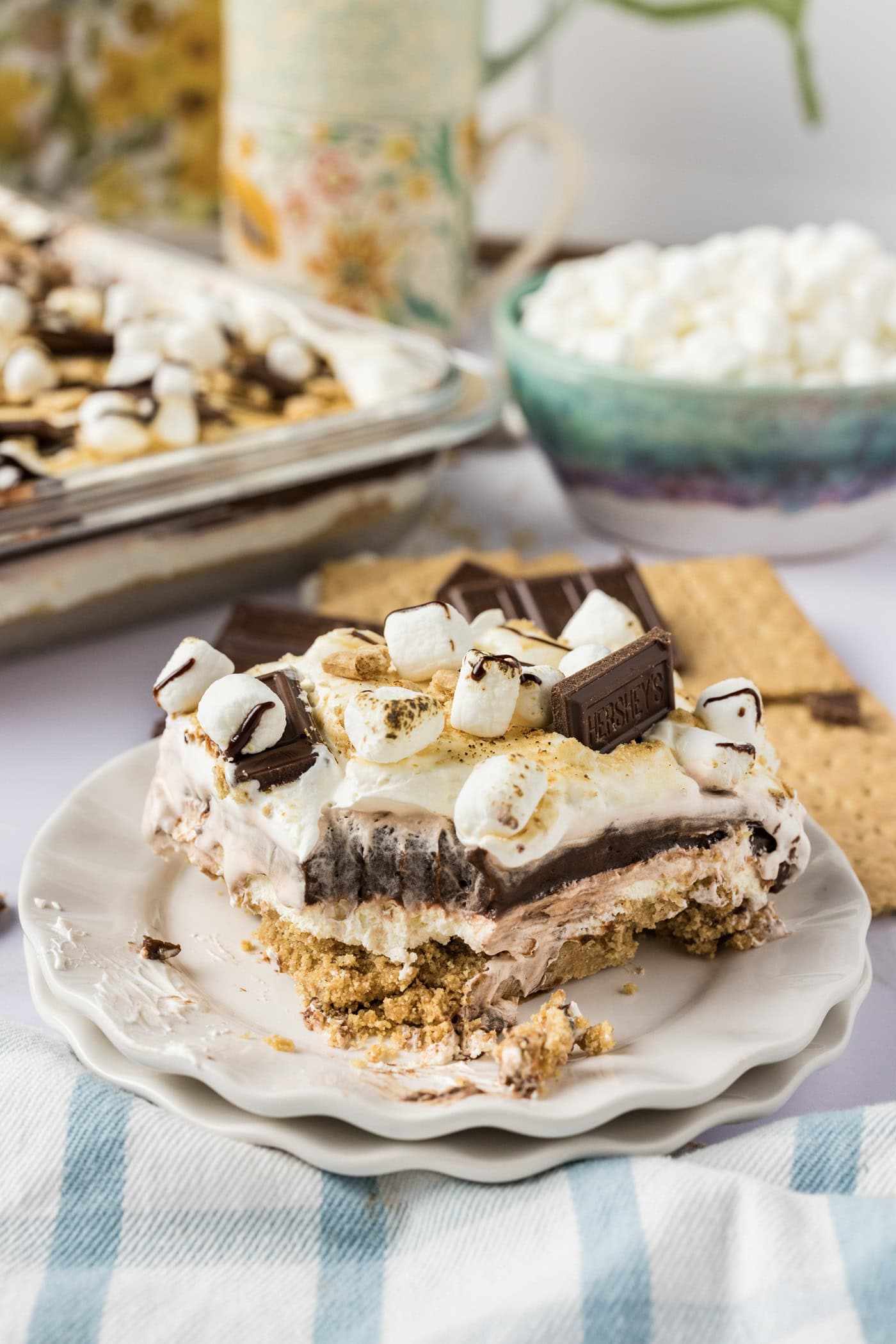 Slice of S'mores Lasagna on a plate