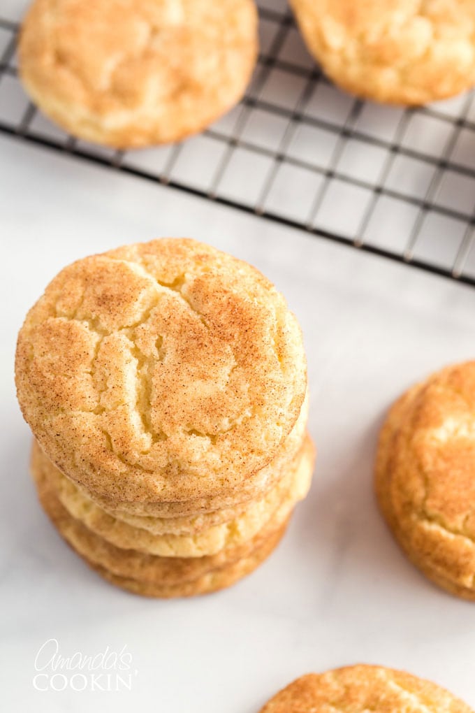 overhead view of a stack of snickerdoodle cookies