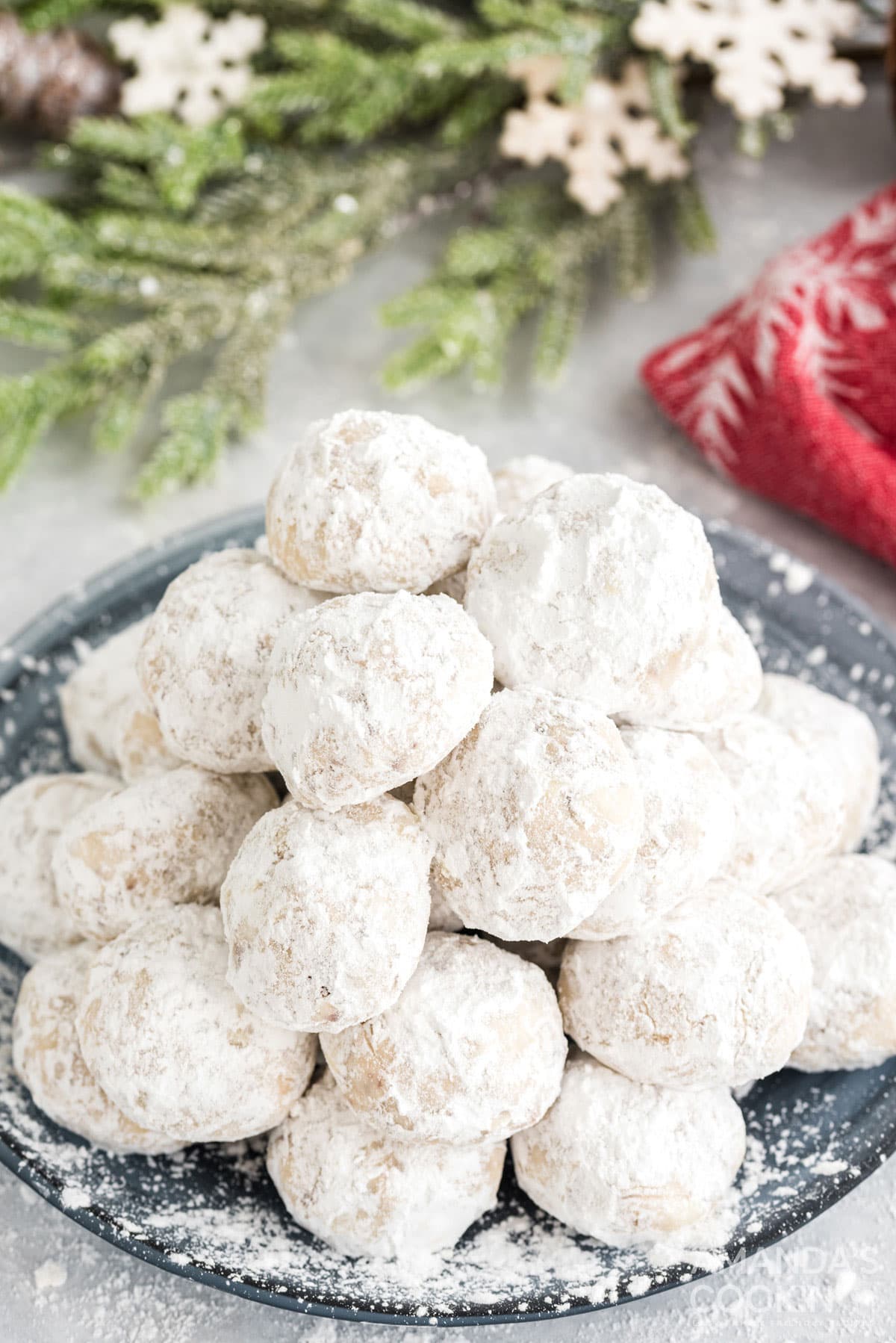 snowball cookies on a plate