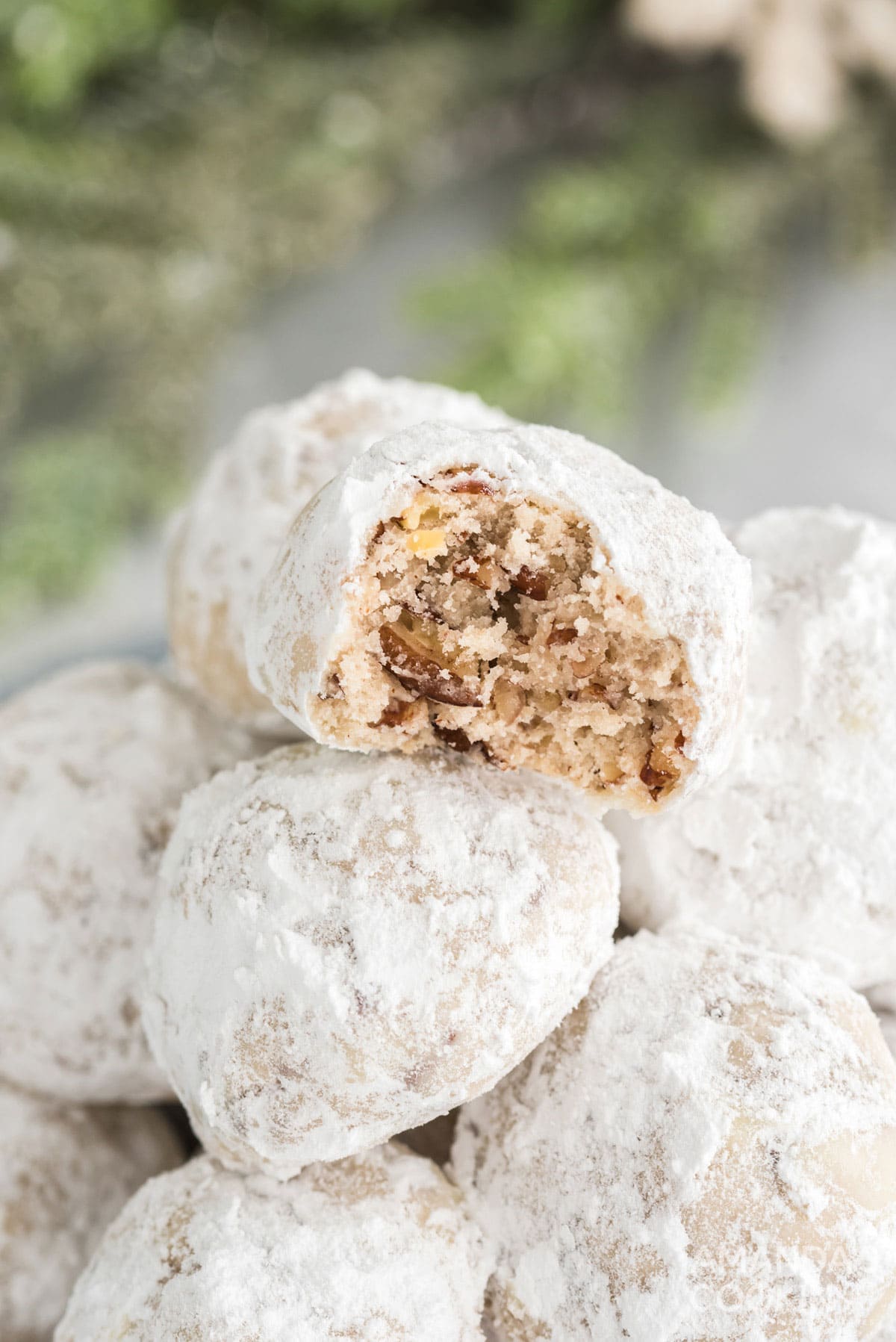 snowball cookie with bite out of it