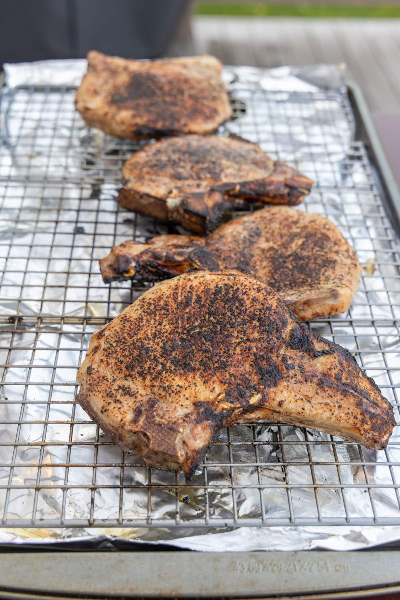 wire rack of Sous Vide Pork Chops