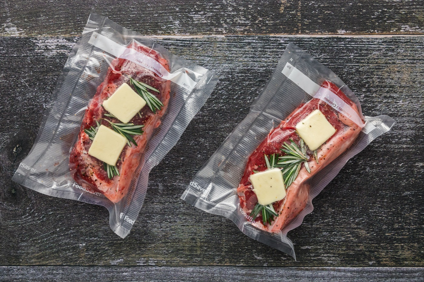 vacuum sealed New York strip steaks