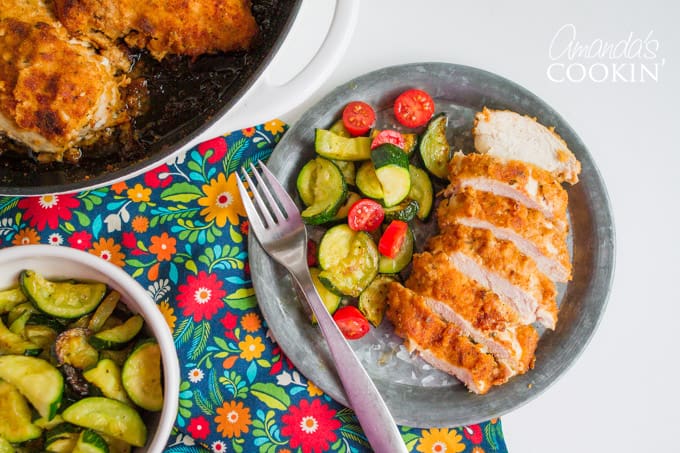 Sliced Spicy Oven Fried Chicken on plate