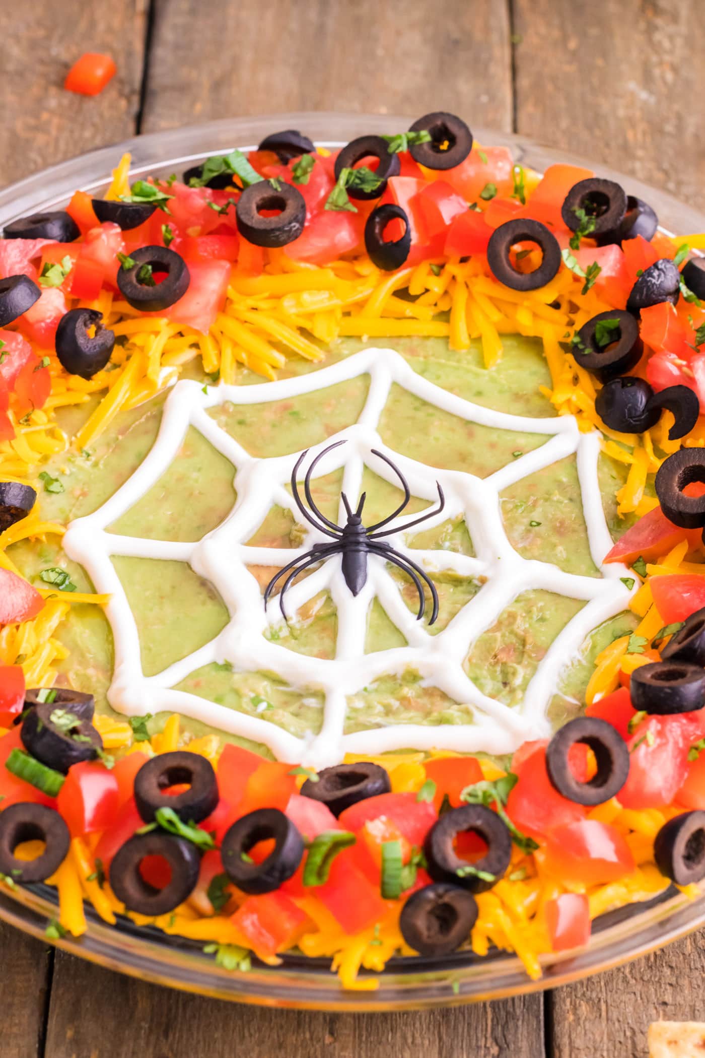 close up of Spider Web Taco Dip