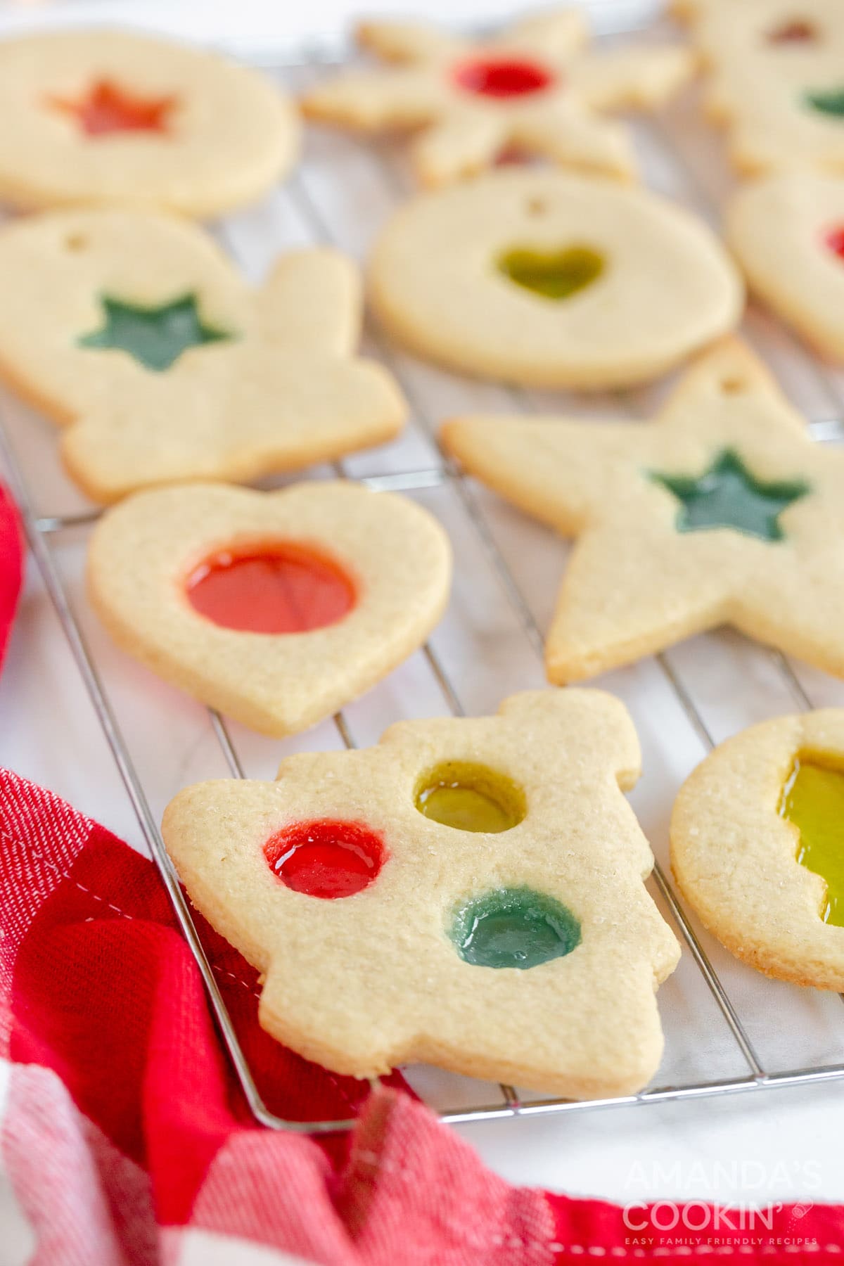 stained glass cookies on a cooling rack