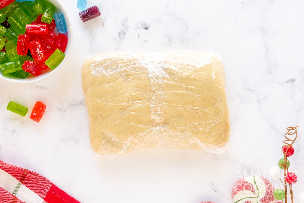 cookie dough wrapped in plastic