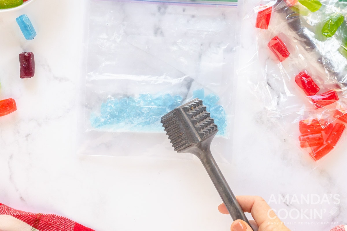 crushing candy in bag