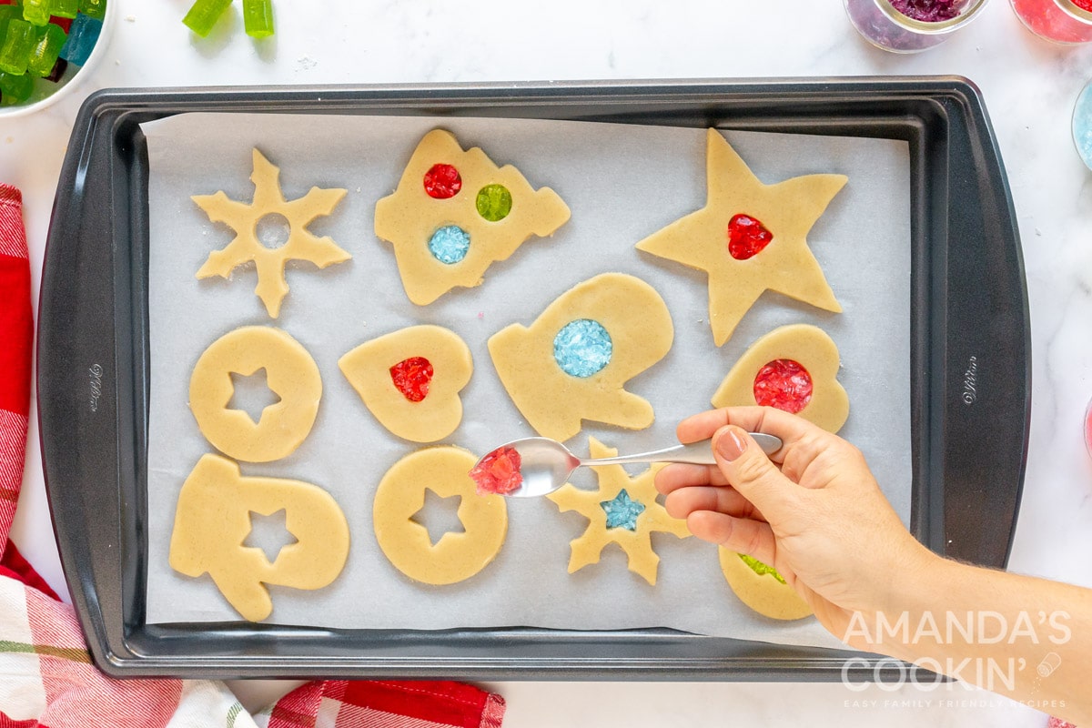 adding candy to cookies