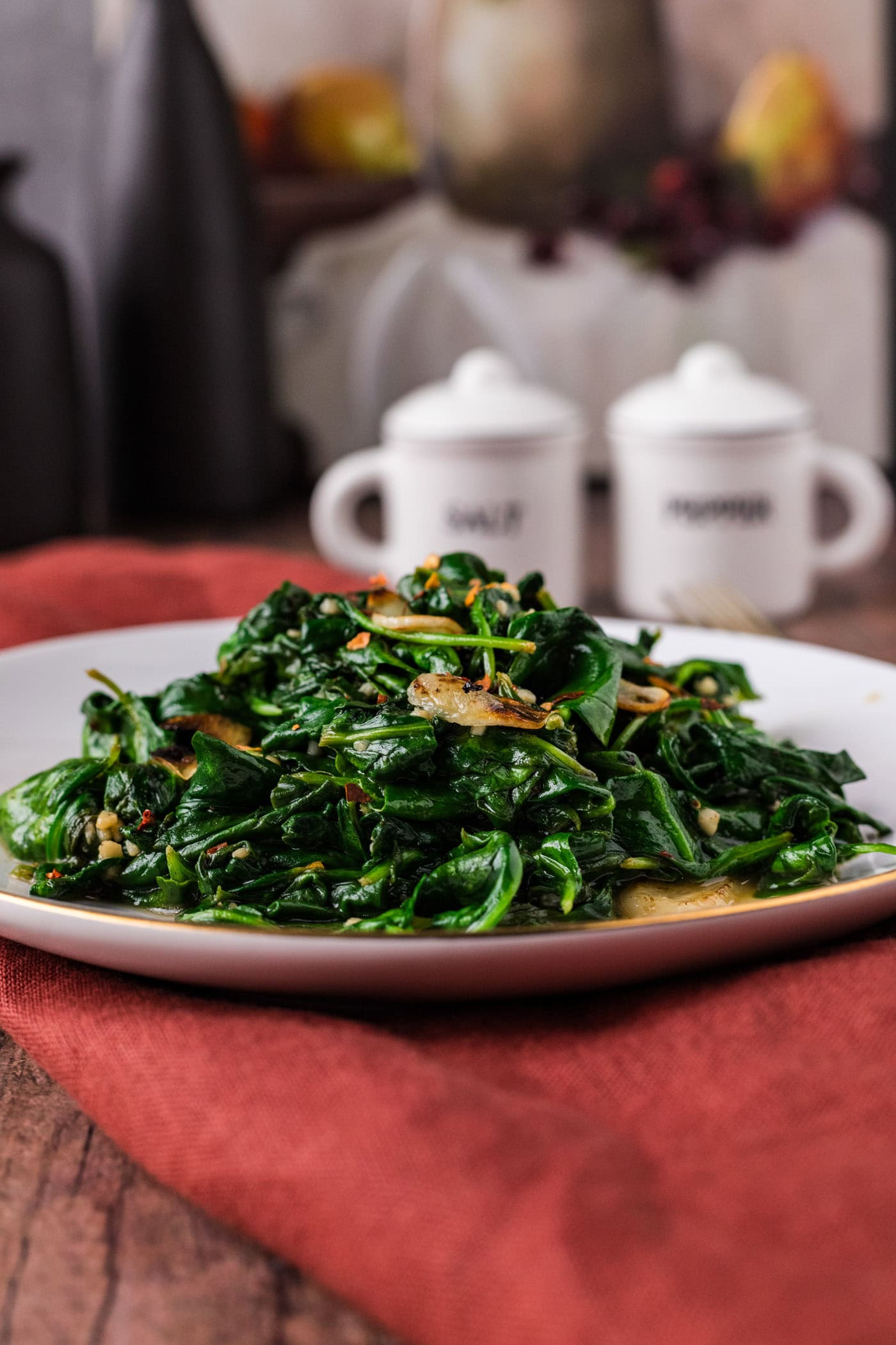 Pile of Stir Fried Spinach on a plate