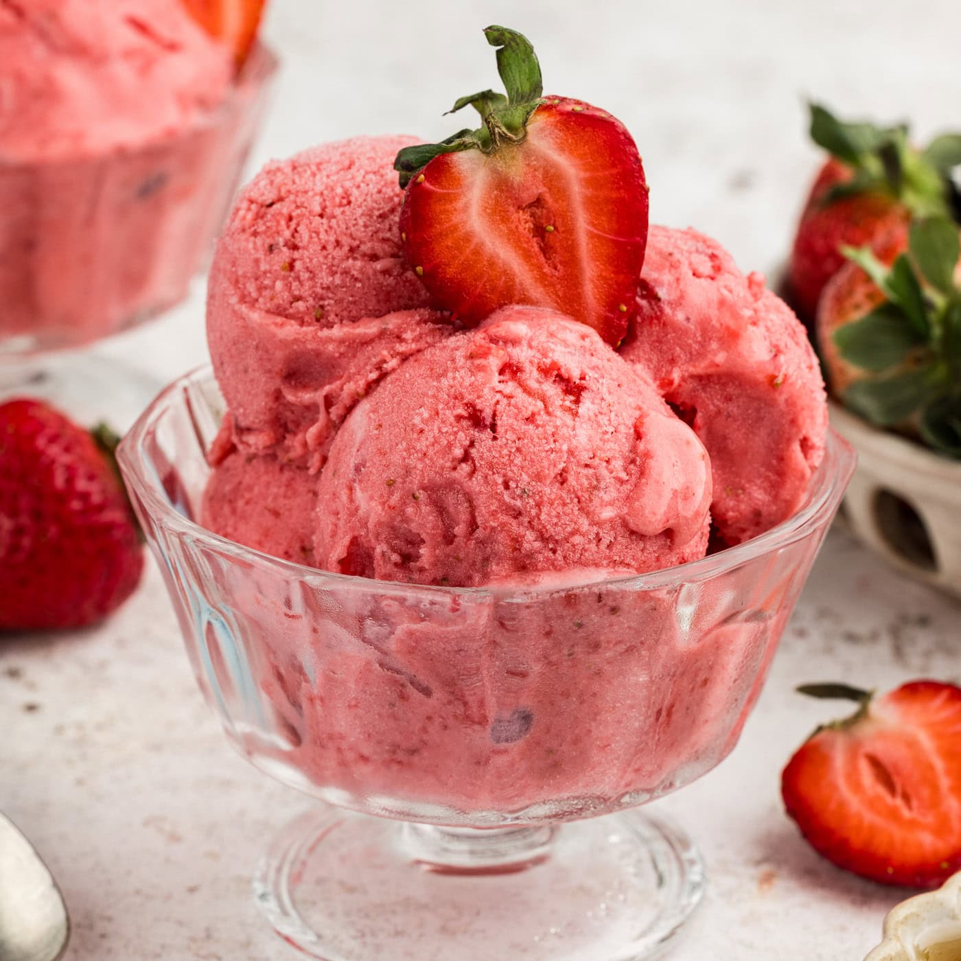 glass dessert dish of Strawberry Frozen Yogurt