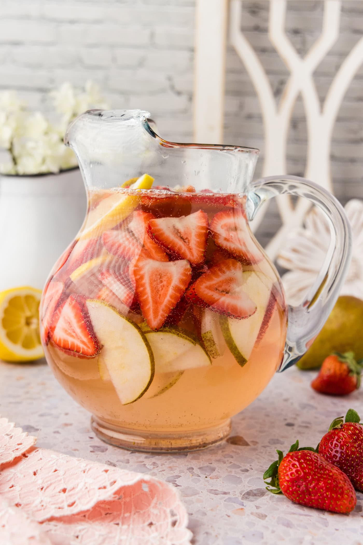 pitcher of strawberry sangria