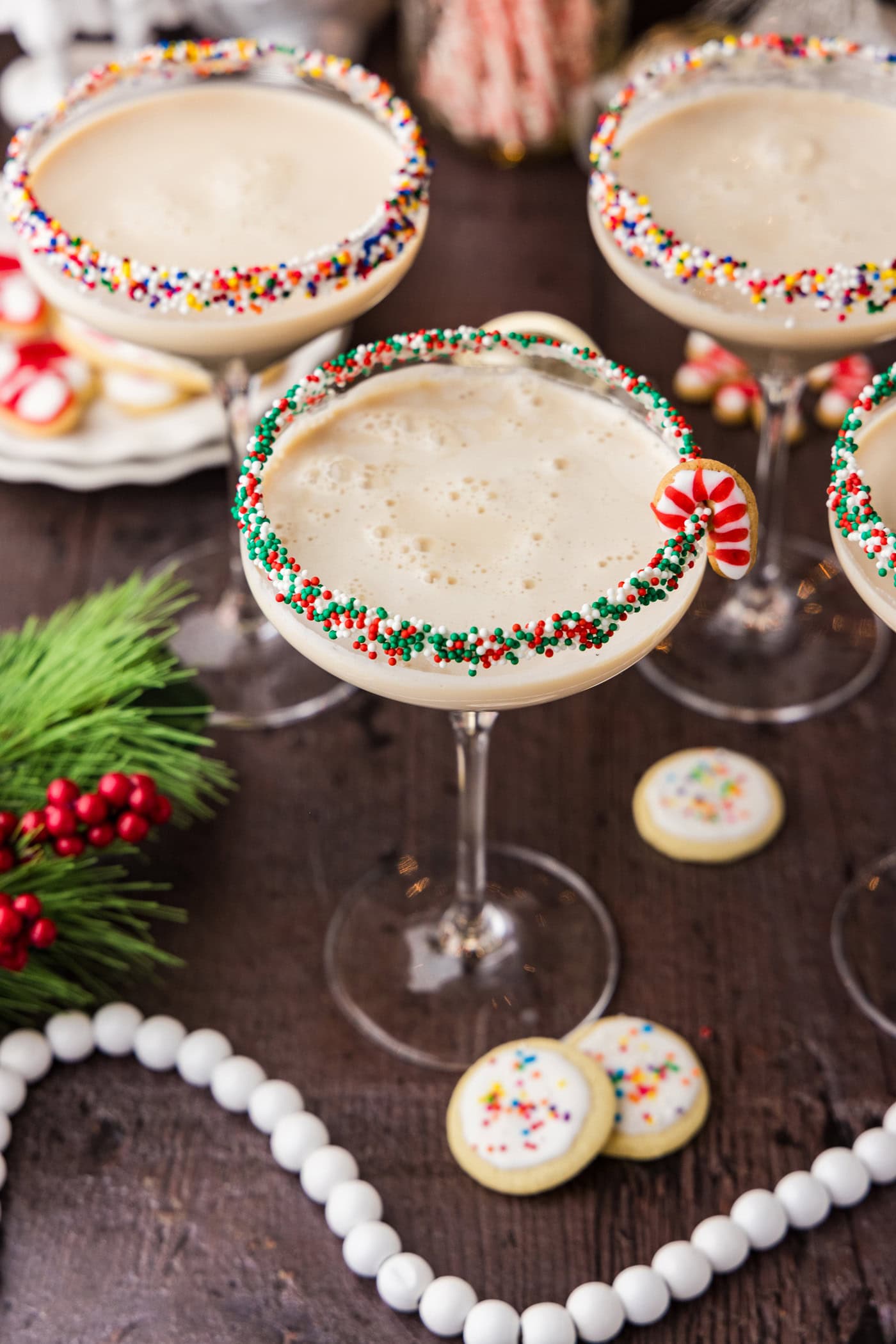 Overhead photo of three Sugar Cookie Martinis