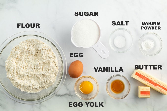 labeled ingredients for sugar cookie recipe